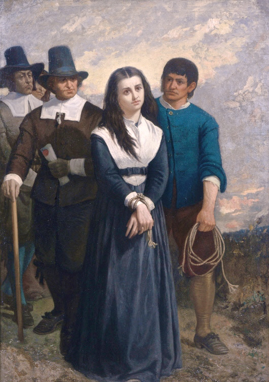 “Witch Hill: The Salem Martyr,” oil on canvas, by Thomas Satterwhite Noble, painted in 1869. Notes from the gallery label: “The young woman who posed as the condemned witch was a librarian in the Cincinnati library, and was a lineal descendant of a woman who was actually hanged as a witch in 17th century Salem. Painted in Cincinnati.”